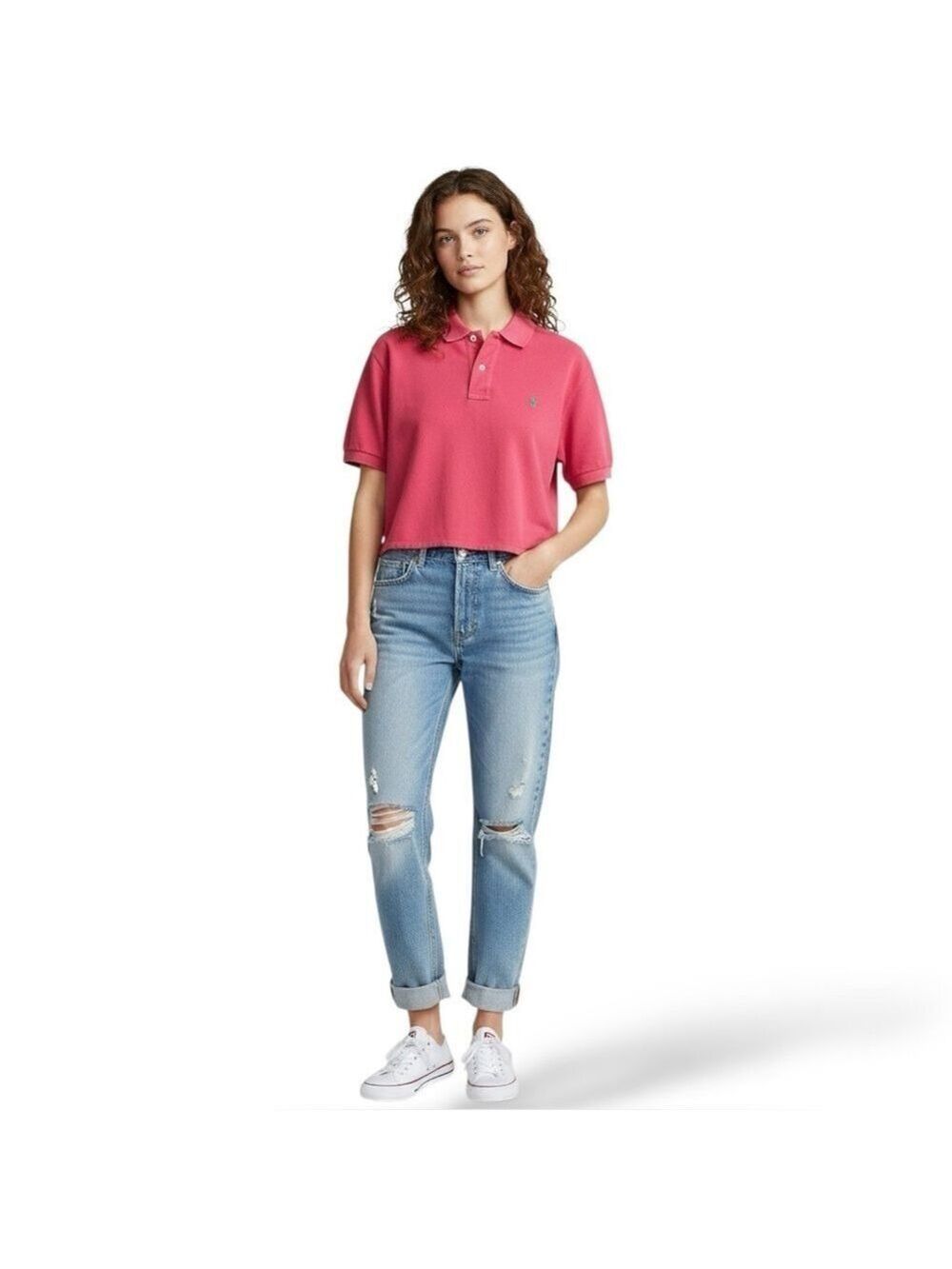 POLO RALPH LAUREN 100% Cotton Cropped Coral Polo Shirt US Sz L